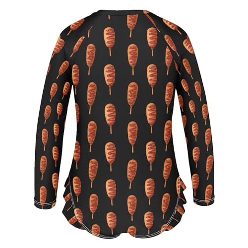 Corn Hot Dog Stick Girls Long Sleeve Rashguard Swimsuit UV Protection One-Piece Swimwear Bathing Suit B04047323