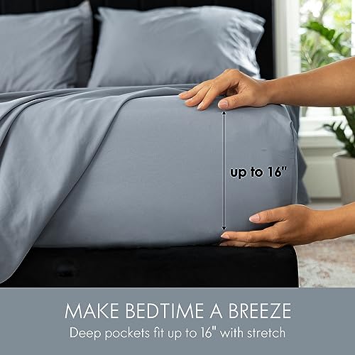Image of ClevaHome King Size Sheet Set - 6 Piece Fitted Sheets Set, Quarry | Soft Luxury Breathable, Shrink & Fade Resistant, Embroidered Bed Sheets, 14-inch Deep Pocket, 2 Extra Pillowcases