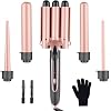 5 in 1 Curling Wand Set, Three Barrel Curling Iron Set with 3 Barrel Curling Iron and 4 Interchangeable Ceramic Curling Wand(0.35-1.25), Fast Heating, Include Glove & 2 Clips