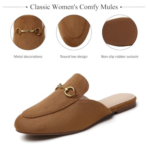 Image of Minorsu Buckle Mules for Women Flats Loafers Shoes for Work Office Business