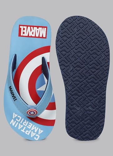 Image of Kidsville Official Marvel Comics Captain America Printed Boys Blue Flip-Flop | Soft, Non-Slip, Indoor, Outdoor, House Slipper, Comfortable & Durable Footwear for Children