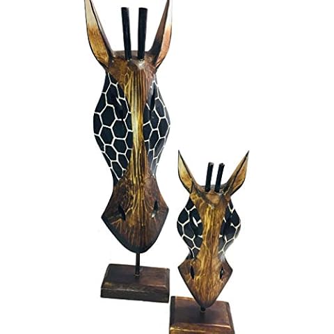 My Family House Giraffe Side Mask on Plinth - Wood - Hand Carved - Free Standing Ornament - 40 cm Cover