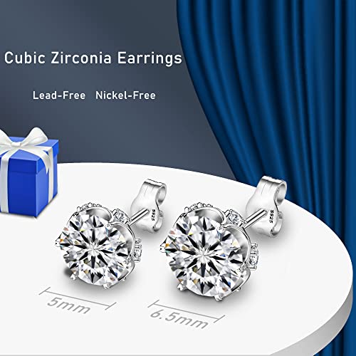 Neoshow 18K White Gold Plated Round Cubic Zirconia Simulated Diamond Stud Earrings Solid Sterling Silver Post 6 Prong Sparkly Cz Studs Earrings For Women Men (5Mm, White Gold 5Mm) #TOP4