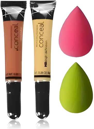 Color Corrector Concealer Set of 2 – Orange & Yellow | Face Makeup with 2 Blender Puffs | Dark Circle & Spot Coverage | 8g Each