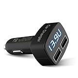 Car Charger - JEBSENS - 4in1 3.1A Fast Dual USB Car Phone Charger, Voltage Meter Monitor USB Car Charger for Smartphone with Blue LED Voltage Amps and Internal Temperature(Fahrenheit) Display - 15W