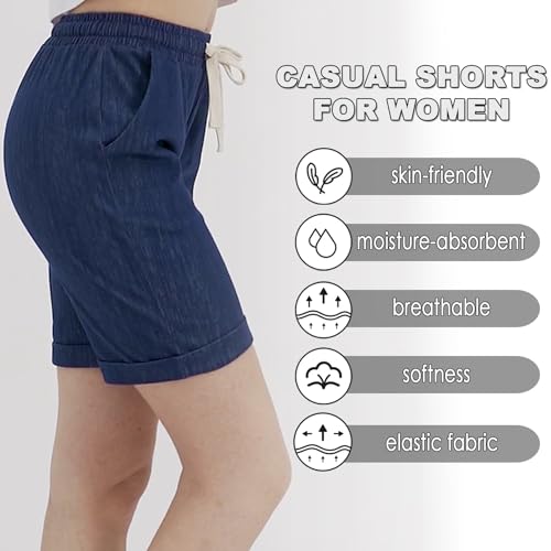 Xinyangni USXDWSHORTS2035BS7XL Women'S Casual Shorts Elastic Waist Drawstring Outdoor Cotton Comfy Bermuda Shorts Skyblue Us 2Xl thumb #2