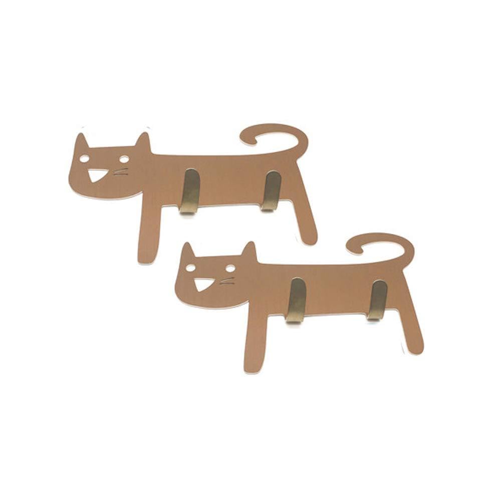 Adhesive Hooks, Morbuy 304 Cat Animal Retro Creative Stainless Steel 3M Self-Adhesive Strong High Powerful Waterproof Wall Hanger for Bathroom Kitchen Door Ceiling Living Room (2pc, Gold)