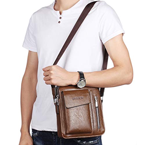 Bolsa carteiro masculina vintage de couro PU com aba transversal da EFINNY