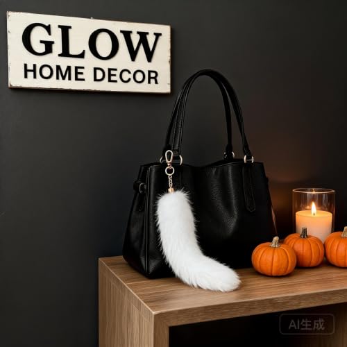 14 Inch Fluffy Faux Fur Animal Tail Keychain for Bag Charm Purse Decor - image 4