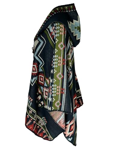 CATCHY & CRAFTY Poncho for Women Shawl Wrap Ruana Cardigan Hooded Cape Western Aztec2
