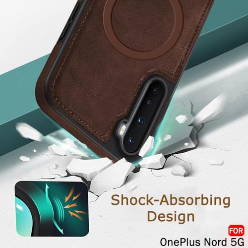 Image of TheGiftKart Genuine Leather Finish Back Cover Case for OnePlus Nord 2020 | ShockProof Design | Raised Edges for Camera & Screen Protection | Stunning Minimalist Design Case (MagSafe Compatible, Brown)