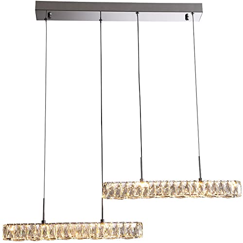 Lustre en cristal de 31,4 pouces suspendu au-dessus d'une table de salle à manger