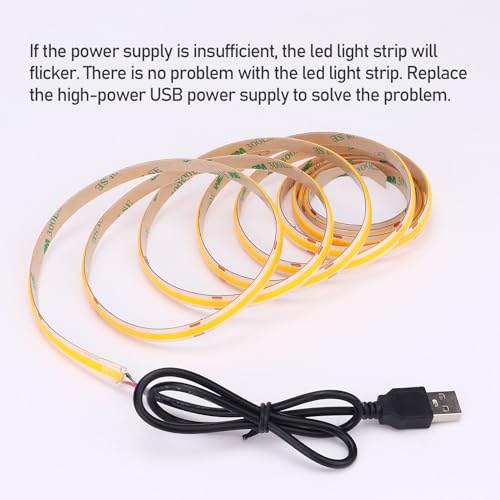 Image of DC 5V USB COB Orange LED Strip Light Dimmable IP65 Waterproof 6.6ft /2M | USB Powered 640LEDs with Dimmer High Brightness Flexible LED Tape Lights