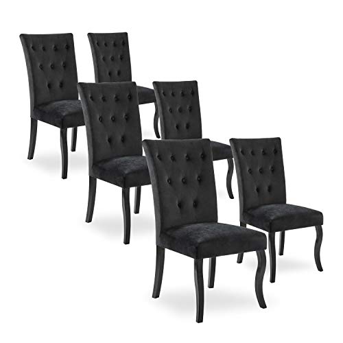 INTENSE DECO Lot de 6 chaises capitonnées Chaza Velours Noir