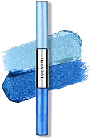 TSUVIMI New 2 in 1 Eyeshadow Stick, High Pigmented Cream to Powder Eyeshadow, No Crease, Long Lasting, Blendable, Water and Oil Resistant, Easy to Use (Shimmer Vivid Blue and Dark Green)