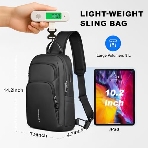 hk Sling Bag for Men with water bottles – Lightweight Waterproof Crossbody Bag with Tablet Pocket, Small Anti Theft Shoulder Bag with USB Charging Port for Daily Commute and Travel by hk - Image 2