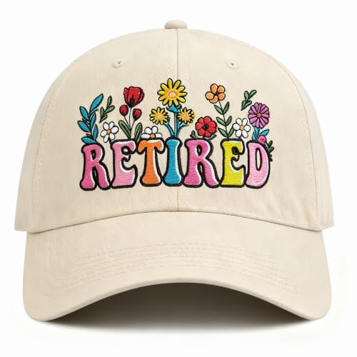 Image of Embroidered Retired Hat, Retirement Gifts, Adjustable Cotton Breathable Colorful Baseball Cap