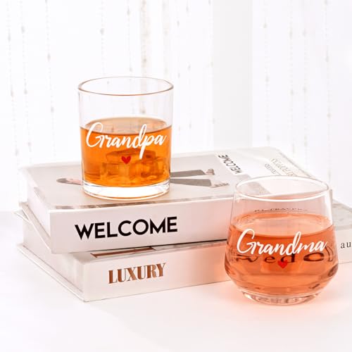 Futtumy Grandparents Gifts, Grandma Wine Glass Grandpa Whiskey Glass Set, Christmas Gifts for Grandparents, Grandma Grandpa Gift for Mothers Day Fathers Day Birthday - Image 2