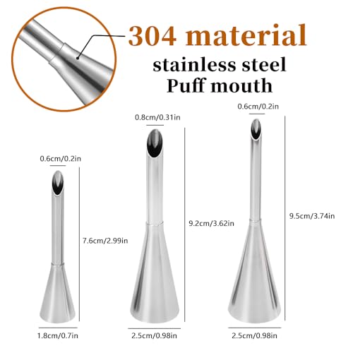 Puff Cream Filling Piping Tips Kit,3PCS Long Piping Nozzle Tips with 50 PACK Piping Bags Disposable for Filling Donuts,Puff,Eclairs, Cream Filling Nozzles&Cream Injector Tips with tip cleaning brush