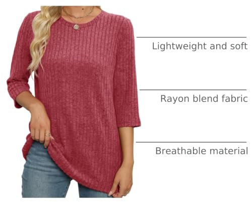 Image of JomeDesign Sweaters for Women 3 /4 Sleeve Tops Round Neck Loose Casual Blouses