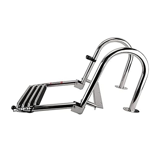 Pontoon Folding Boat Ladder, Marine Rear Entry Telescopic Ladders with 2 Hand Railing, for Swimming Pool, Deck, Extension Drop Ladder, Load: 200kg