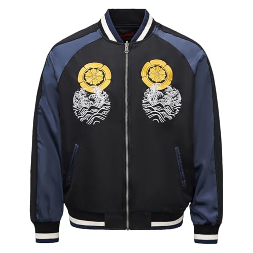 Satin Bomber Jacket Japanese Style Koi Carp Embroidery Streetwear Vintage Oversized Full-Zip Windbreaker for Men2