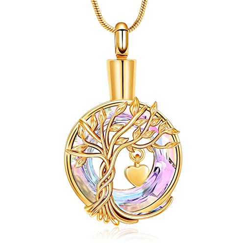 Hearbeingt Teardrop Urn Necklaces for Ashes Tree of Life Memorial Ashes Lockets, Cremation Jewelry Keepsake Pendant for Ashes for Women for Men