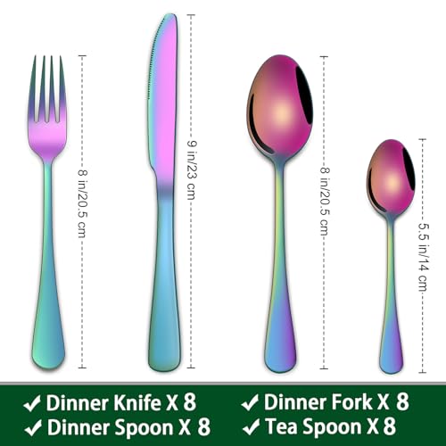 DEHOV Regenbogen 32-teilig Edelstahl Besteck Set 8 Personen – Ansicht 2