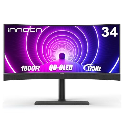 INNOCN 34Q1R 34" OLED Curved Ultrawide Monitor WQHD 3440 x 1440p 175Hz Computer Monitor, USB Type C Power Delivery, HDMI, DP, Stereo Speakers, Charger Pad, Black