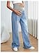 MakeMeChic Women's Maternity Jeans Over Belly Comfy Stretch Wide Leg Denim Pants Slim Pregnancy Pants Light Wash Medium