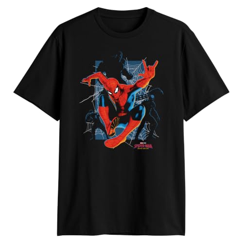 Marvel Spider-Man Brand New Day Shadow Web Dynamic Action Pose Silhouette Adult T-Shirt(Black,Large)