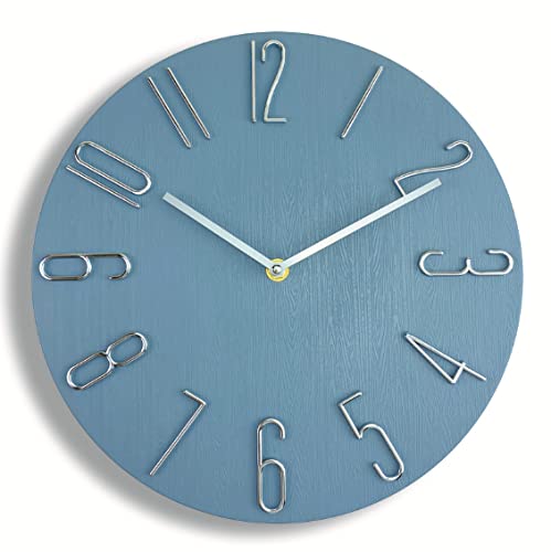 MUARRON 30cm Wanduhr-Stille Nicht Tickende für Haus, Wohnzimmer, Küche, Schlafzimmer und Höhle-große Ziffern、leicht zu lesen-Schlichte Nordic Design (blau) Cover