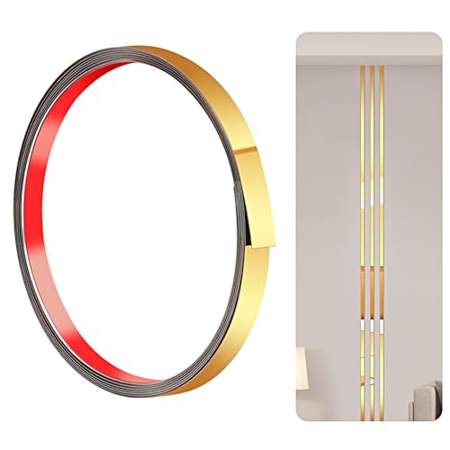 300cm-1cm Baguette de Finition en Acier Inoxydable, Moulure Murale, Moulure Décorative pour Cheminées, Cadres de Miroirs, Murs, Voitures et Meubles(Or)