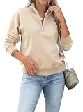 Dressmine Womens Quarter Zip Pullover Knit Long Sleeve Zipper Sweatshirt Hoodies Trendy Tops Spring Outfits Clothes Apricot Small