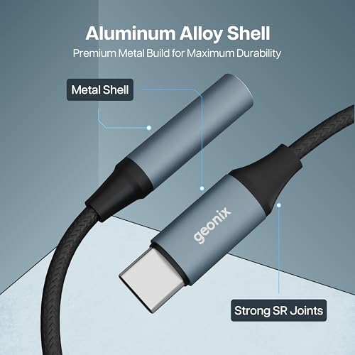 Image of Geonix Befit AX7 Type C to 3.5mm AUX Adapter | Built-in DAC | Mic & Audio Support | Plug & Play | Nylon Braided & Aluminum Alloy | Compatible with Smartphones, Tablets & Laptops