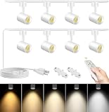 TuyuBEE Plug in Track Lighting with Remote, 8-Light Track Light with Plug in Cord, LED Track Lighting Kit with H Track Rails, Dimmable Track Lighting Fixtures Ceiling Spotlight, White