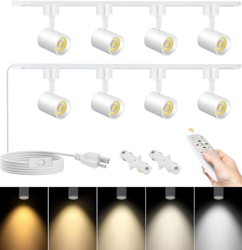 TuyuBEE Plug in Track Lighting with Remote, 8-Light Track Light with Plug in Cord, LED Track Lighting Kit with H Track Rails, Dimmable Track Lighting Fixtures Ceiling Spotlight, White by TuyuBEE - Used condition - US$135.99