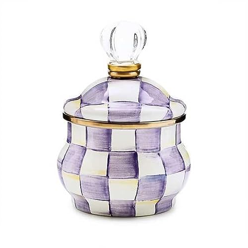MACKENZIE-CHILDS Enamel Lidded Sugar Bowl, Purple-and-White Violet Check