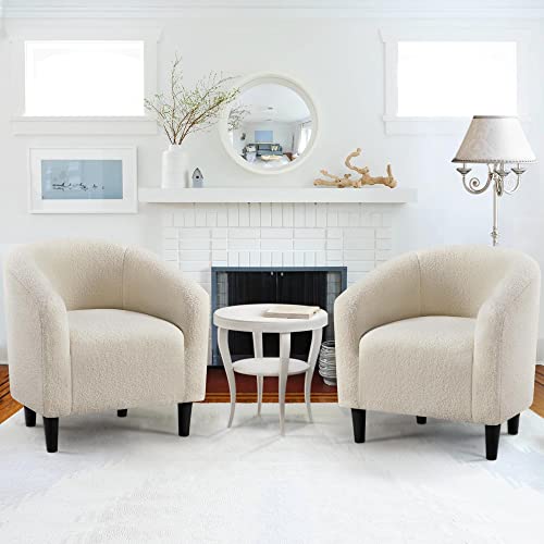 Yaheetech Accent Barrel Chair, Faux Fur Club Chair, Furry Sherpa Elegant And Cozy Chair, Soft Padded Armchair, Suitable For Living Room Bedroom Reception Room Office, Ivory #TOP12