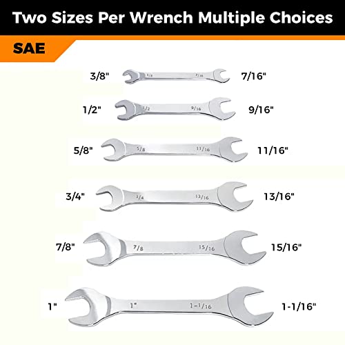 Image of Der Erwachte Super-Thin Open End Wrench Set, SAE, 6-Piece, Including 3 /8 inch, 7 /16 inch, 1 /2 inch, 9 /16 inch, 5 /8 inch，11 /16 inch, 3 /4 inch, 13 /16 inch, 7 /8 inch, 15 /16 inch, 1 inch, 1-1 /16 inch, Slim Wrench Set with Rolling Pouch