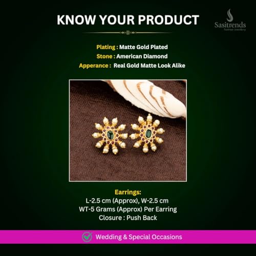 Image of Sasitrends Sasitrends Traditional Tops Gold Plated Ethnic Pearl Designer Studs Earrings for Women and Girls