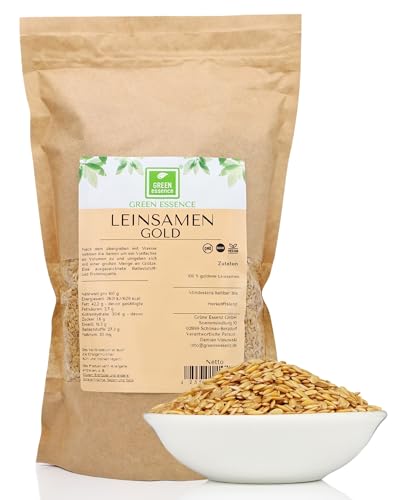 Leinsamen Gold ganze goldene 1kg von der Grünen Essenz ohne Zusätze - vegan - ganze Körner Naturbelassen - Rohkostqualität (1 Kg)