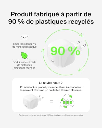 Belkin Chargeur USB-C 65 W, Recharge Rapide, Chargeur Secteur Type-C, Compatible avec iPhone 16/15/14/13, Galaxy S25, Google Pixel 9, MacBook, iPad, AirPods, Chromebook, etc. - Blanc