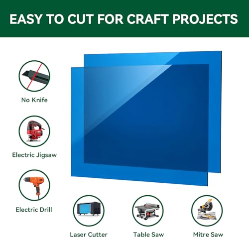 Image of Blue Acrylic Sheet 12 inch x 16 inch x 1 /8 inch, 2 Pack UU&FIL Glossy Transparent Colored Cast Plexiglass Sheets for Laser Cutting, DIY Display Projects, Wall Decor, Signs, Crafts, Easy to Cut and Engrave