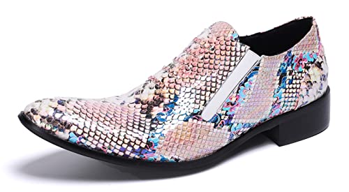 Santimon Mens Slip On Loafers Dress Casual Shoes - Snake Print Leather Comfortable Smoking Mocasines for Party Disco Tuxedo Wedding2