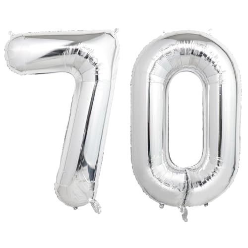 Image of Number Balloons Silver Party Balloon - Giant Number 70 Balloon, 40 Inch Large Balloon for 70th Birthday Decorations, Silver Party Supplies for Anniversary