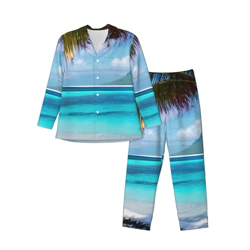 Pyjama homme 2 pièces motif plage ensemble manches longues confortable