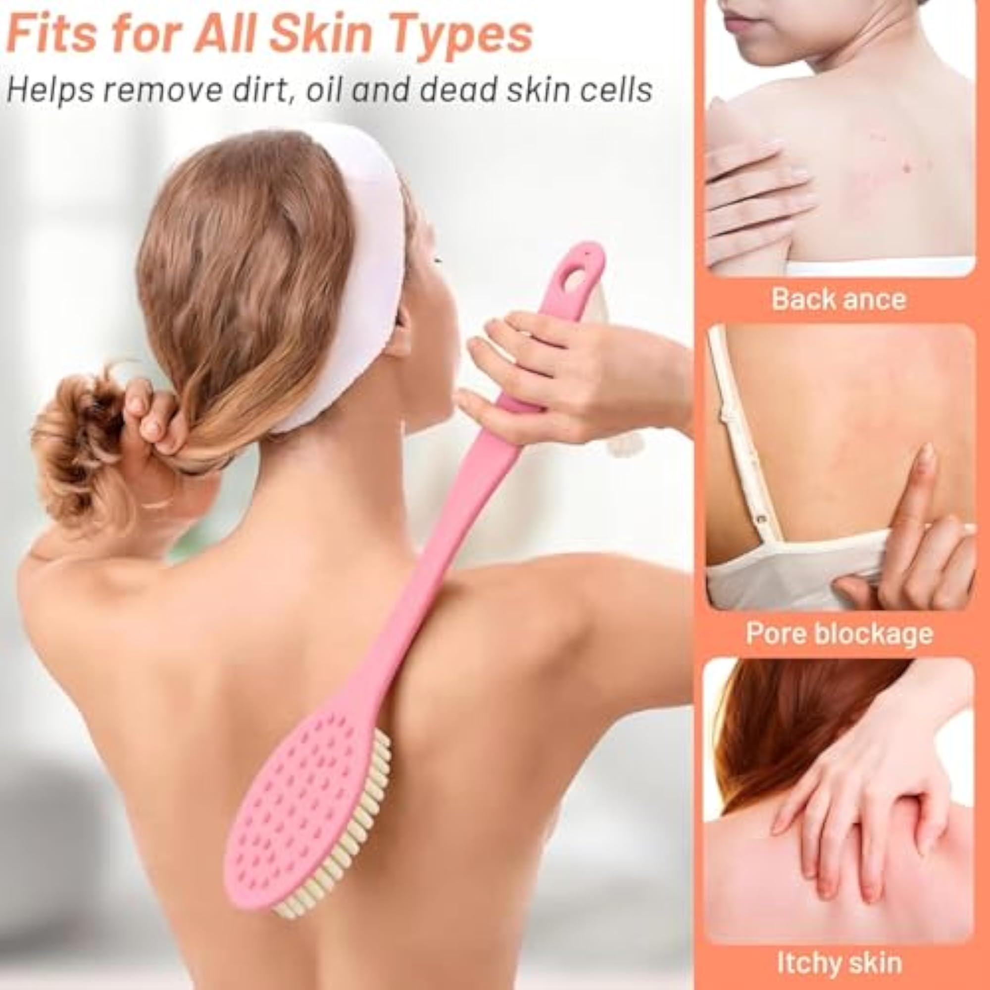 Body Shower Brush Back Scrubber, 2 Pack