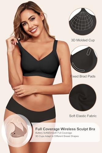 Image of HORISUN Wireless Bras for Women Soft Comfortable No Underwire T Shirt Bra Seamless Full Coverage Bras with Support