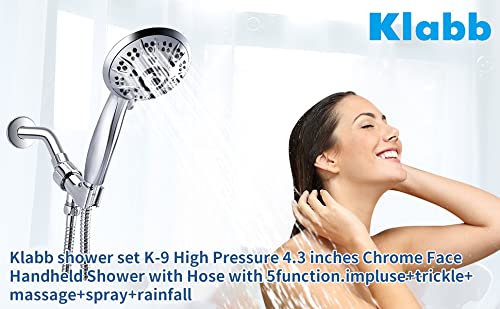 Klabb Shower Set K-9 High Pressure 4.3 Inches Chrome Face Handheld Shower With Hose With 5 Function.impluse+Trickle+Massage+Spray+Rainfall #TOP7